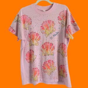 80's 90's vintage seashell glittery paint st. Maarten Caribbean t-shirt OSFM